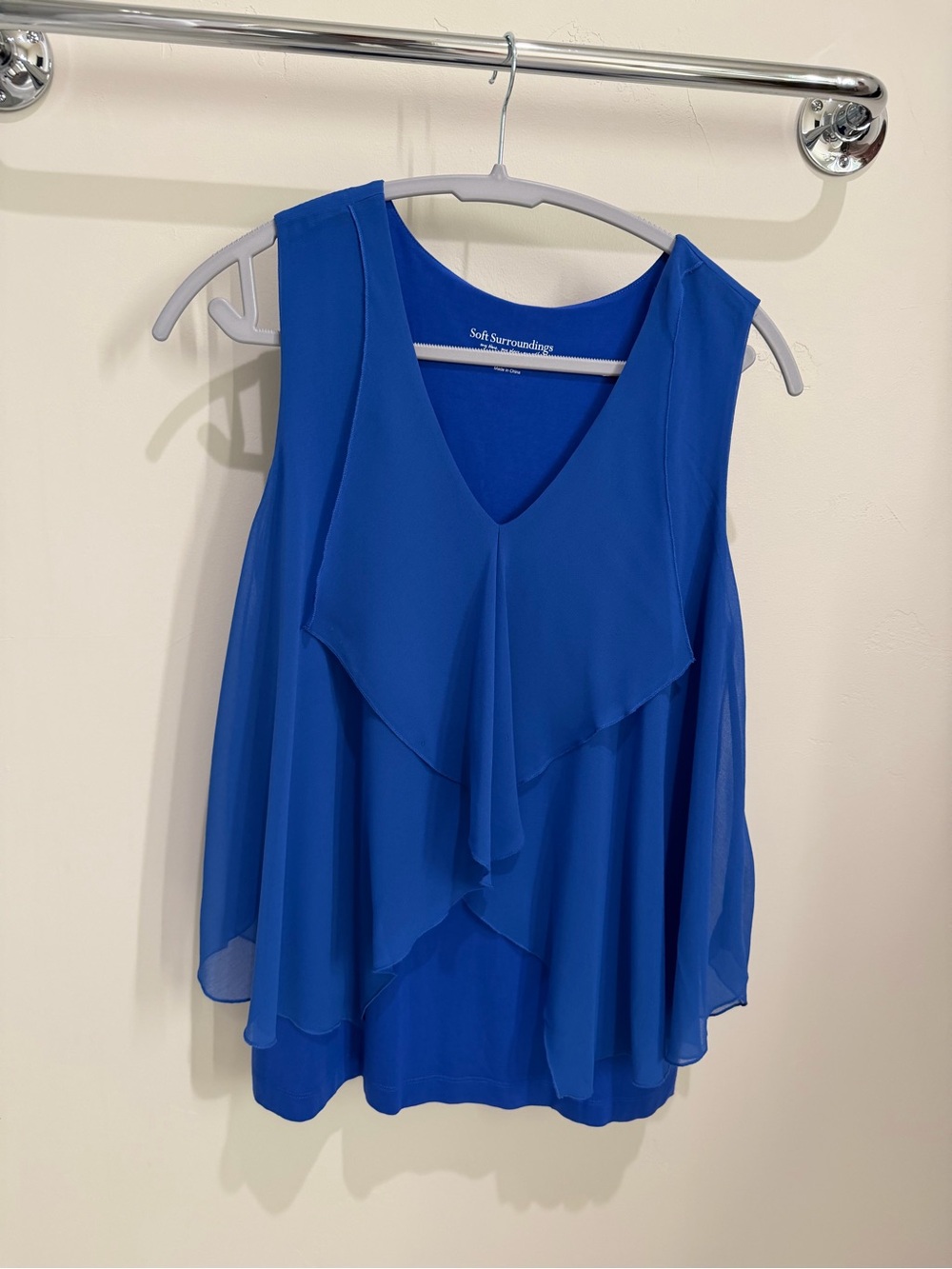 Soft Surroundings Cobalt Blue Ruffle V-Neck Sleeveless Camisole